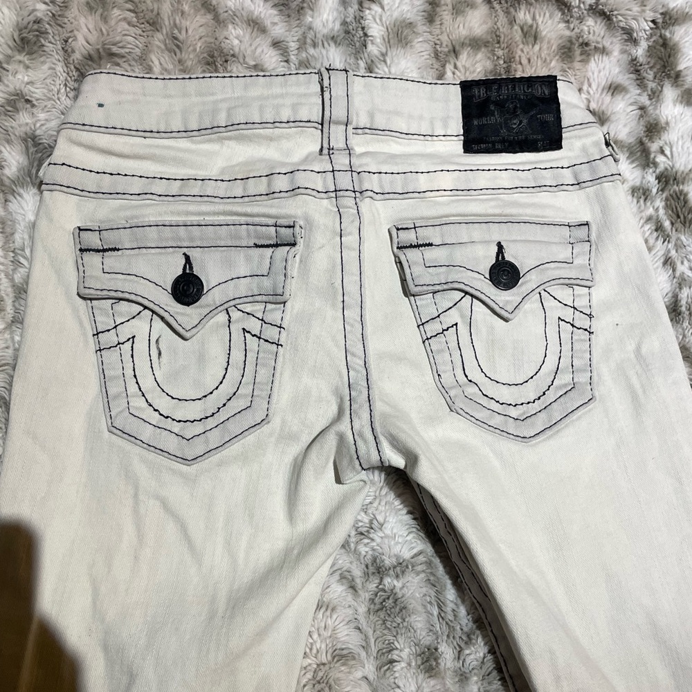 True religion skinny jeans white with black stitching size 26 gently used